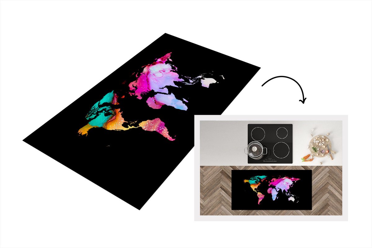 KitchenYeah Keukenloper - Loper keuken - Kaart - Regenboog - Verf - 120x60 cm - Keukenloper vinyl Multicolor