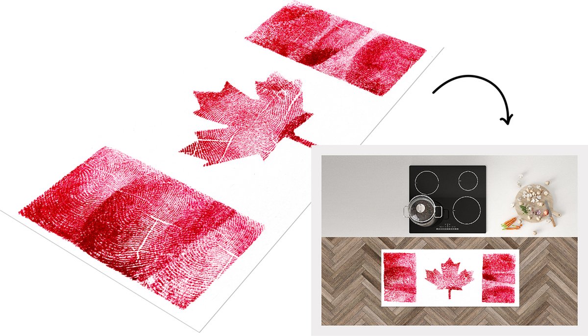 KitchenYeah Keukenloper - Loper keuken - De nationale vlag van Canada gemaakt van duimafdrukken - 120x50 cm - Keukenloper vinyl Multicolor