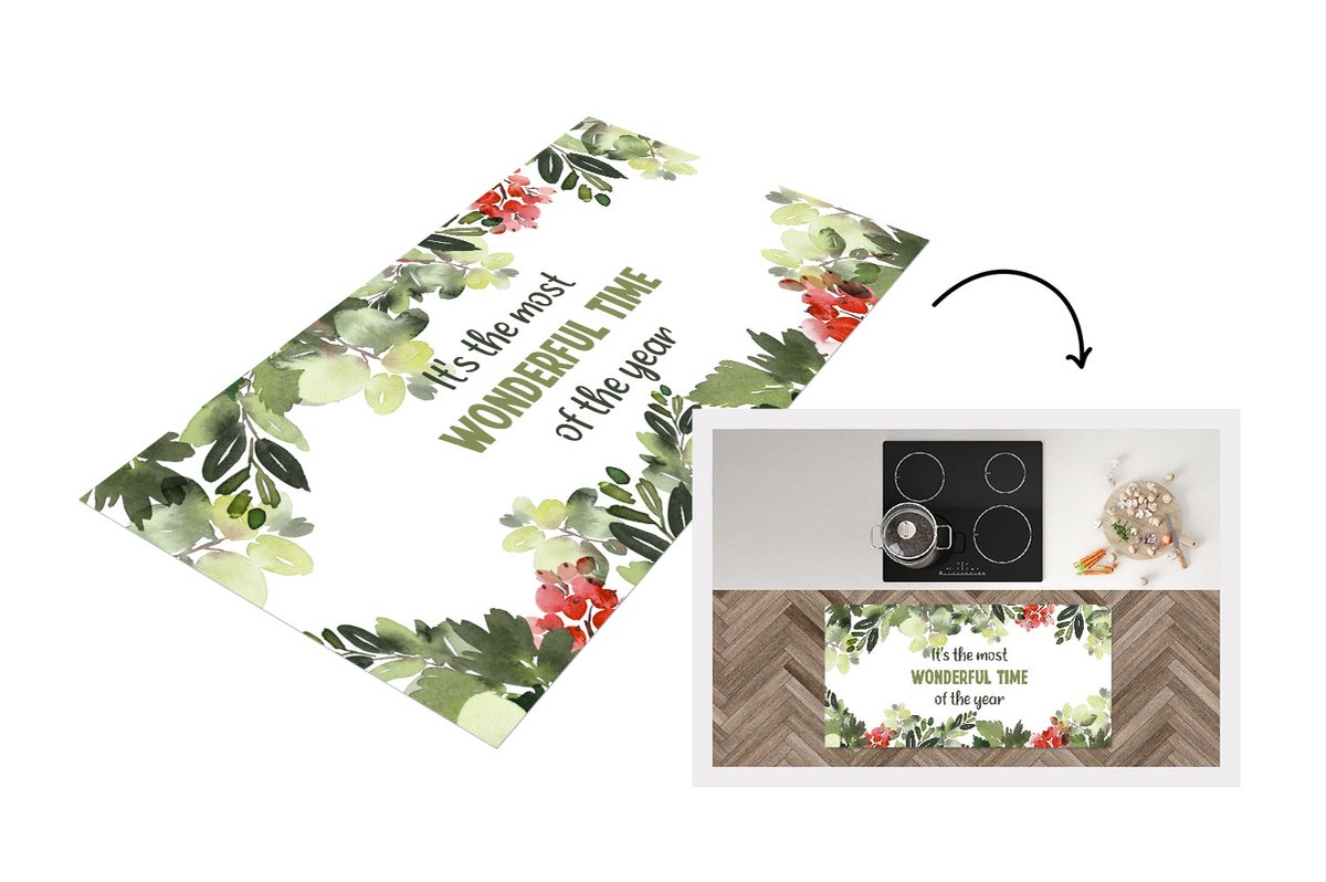 KitchenYeah Keukenloper - Loper keuken - Kerst - Quote - Waterverf - Keukenloper vinyl Multicolor
