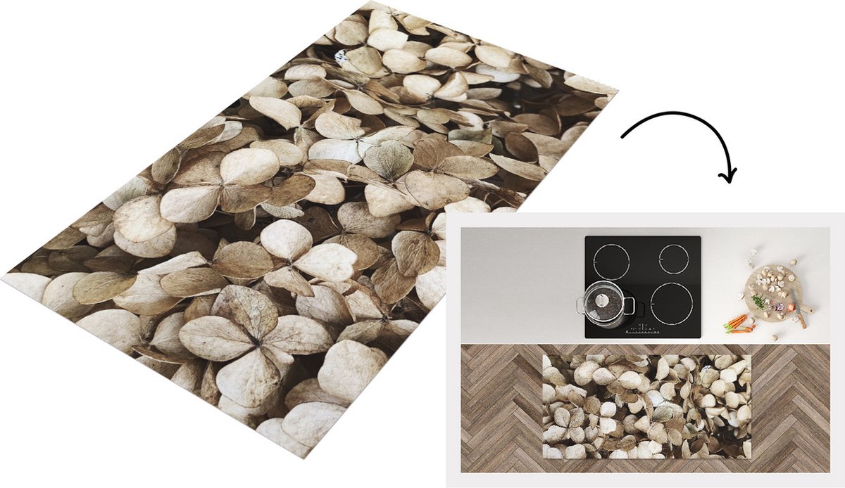 KitchenYeah Keukenloper - Loper keuken - Bloemen - Hortensia - Bruin - 120x60 cm - Keukenloper vinyl Multicolor