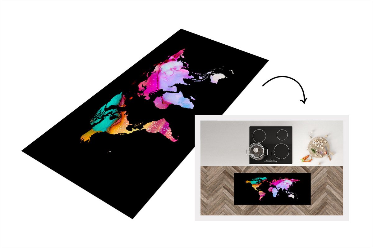 KitchenYeah Keukenloper - Loper keuken - Kaart - Regenboog - Verf - 120x50 cm - Keukenloper vinyl Multicolor