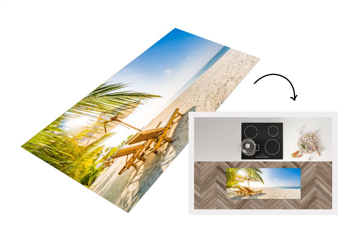 KitchenYeah Keukenloper - Loper keuken - Strandstoel - Palmboom - Lucht - 120x50 cm - Keukenloper vinyl Multicolor