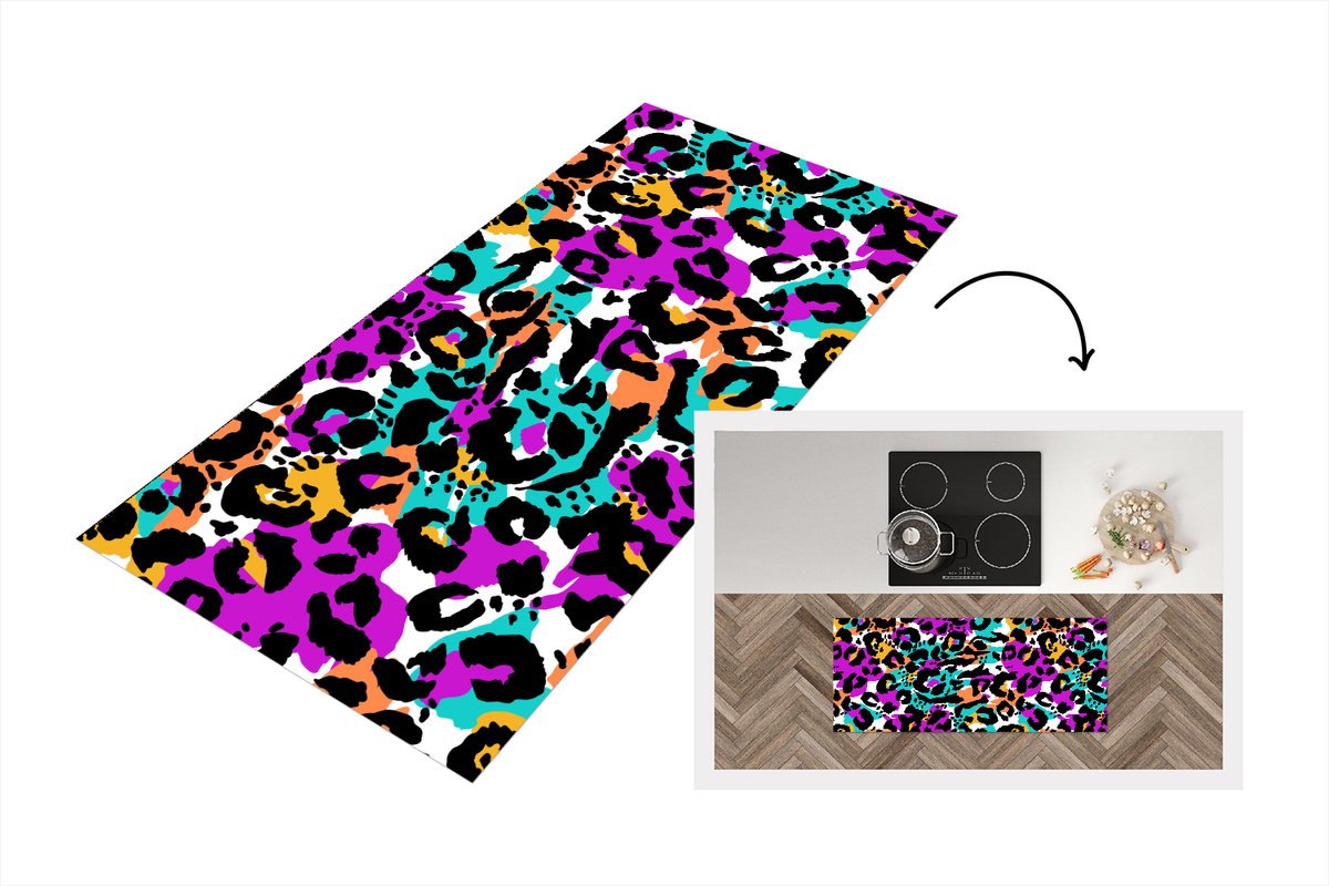KitchenYeah Keukenloper - Loper keuken - Regenboog - Panter - Patronen - 120x50 cm - Keukenloper vinyl Multicolor