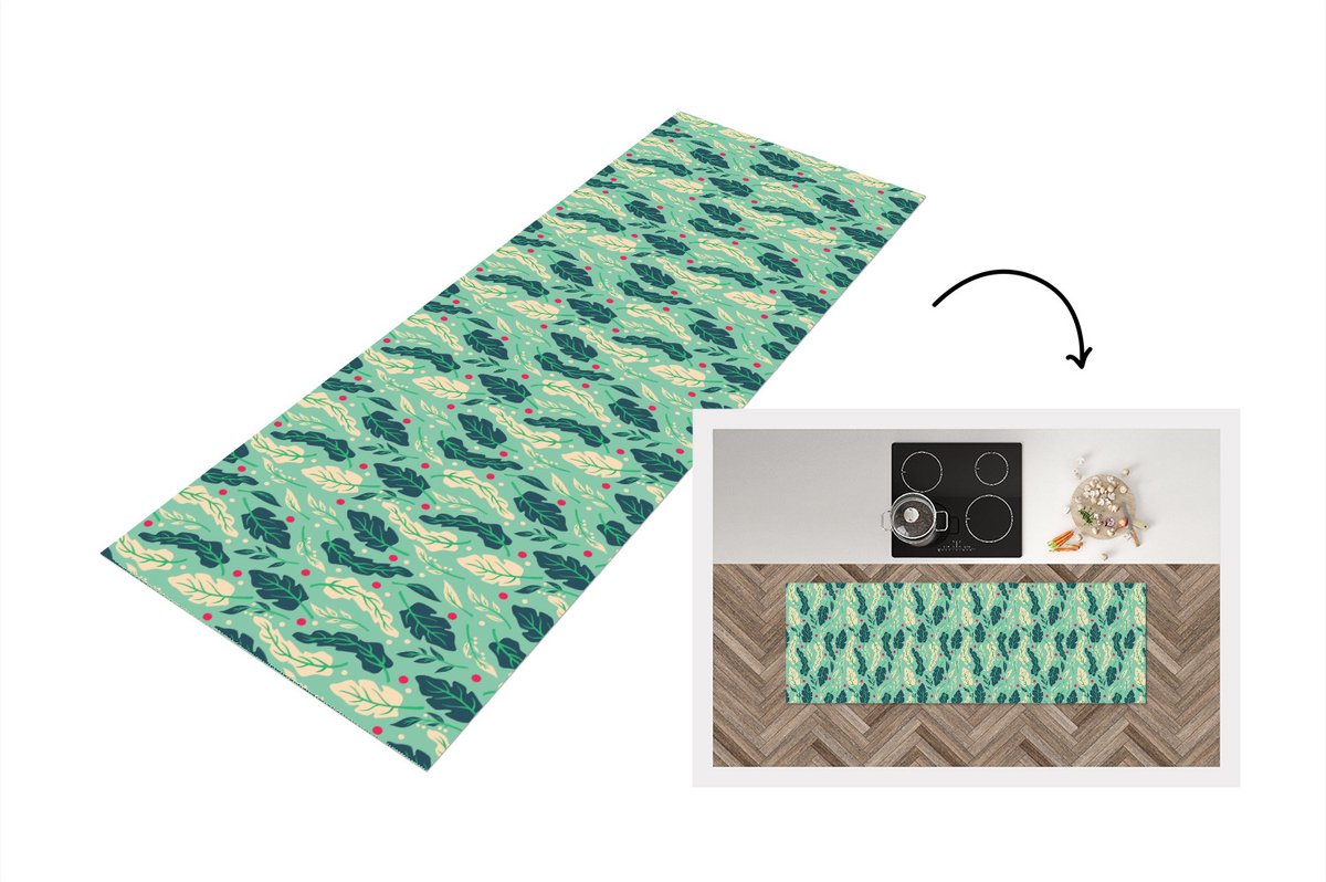 KitchenYeah Keukenloper - Loper keuken - Bladeren - Bes - Patroon - Winter - 150x50 cm - Keukenloper vinyl Multicolor
