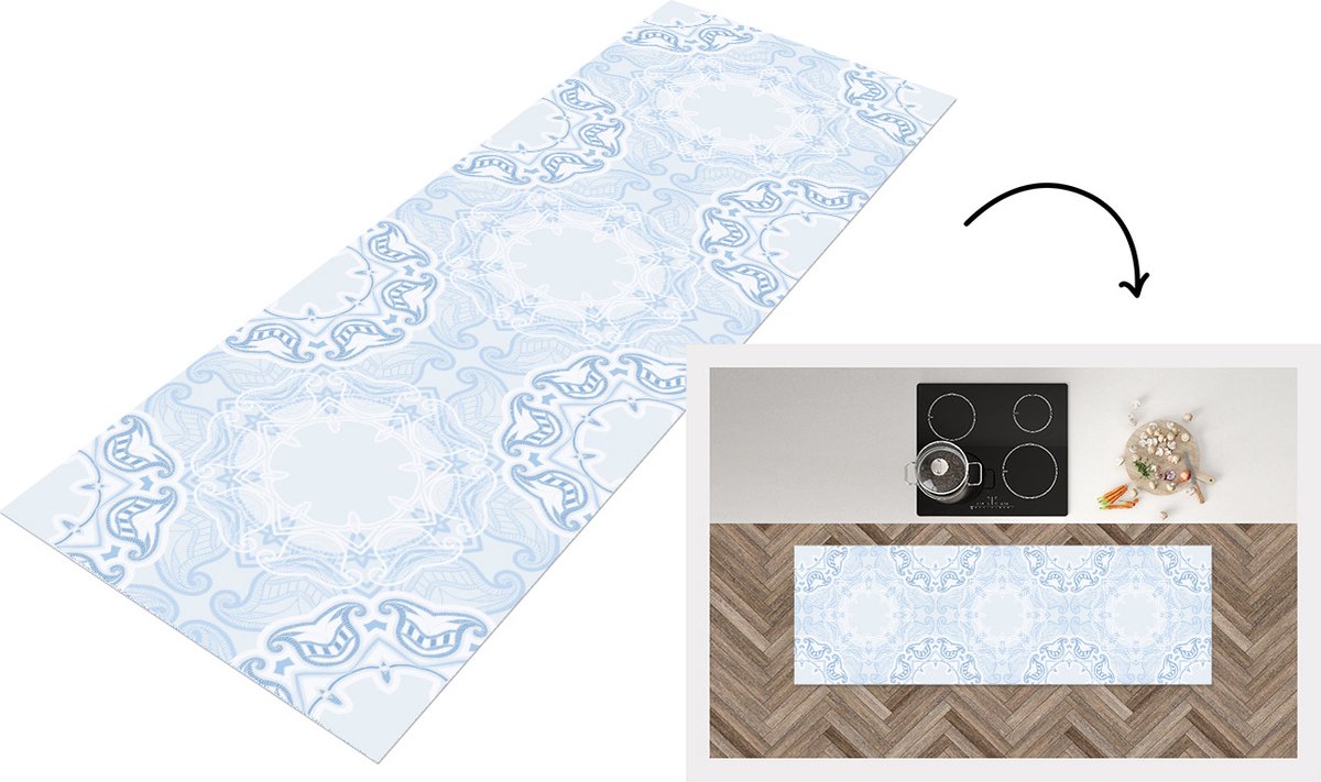 KitchenYeah Keukenloper - Loper keuken - Winter - Sneeuw - Abstract - Luxe - 150x50 cm - Keukenloper vinyl Multicolor