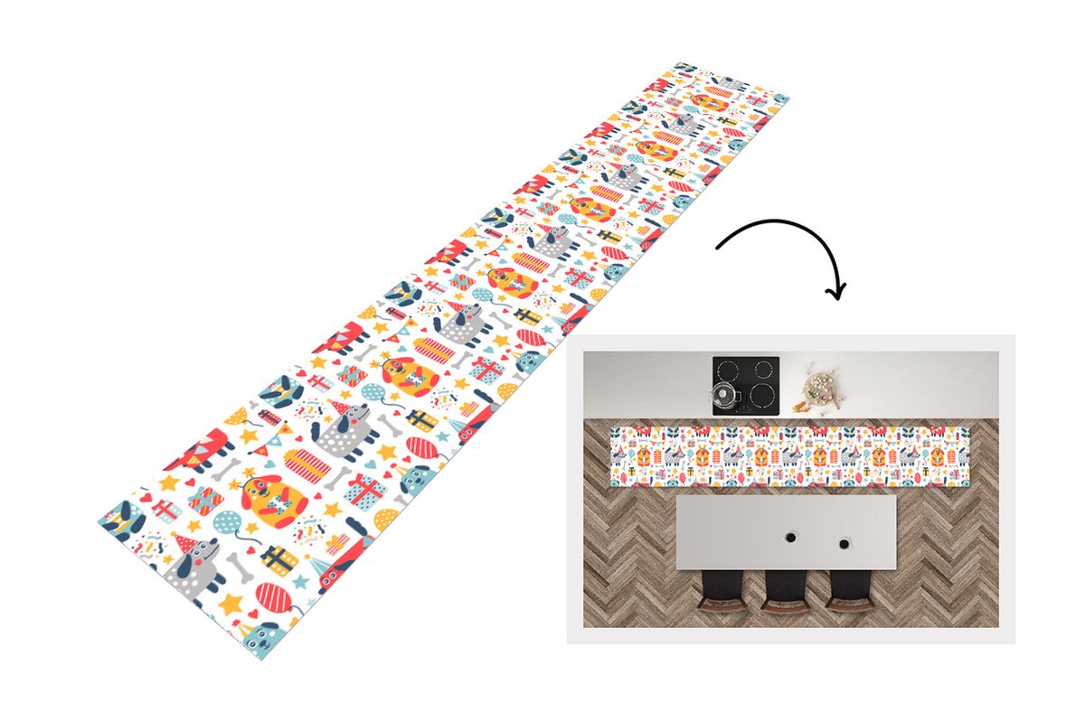KitchenYeah Keukenloper - Loper keuken - Patronen - Verjaardag - Hond - 300x50 cm - Keukenloper vinyl Multicolor
