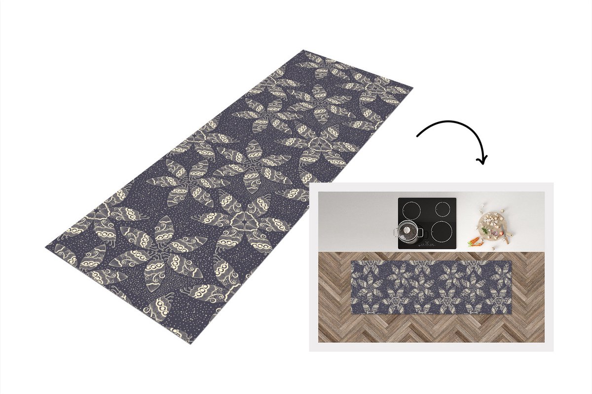 KitchenYeah Keukenloper - Loper keuken - Bloemen - Ster - Sneeuw - Winter - 180x60 cm - Keukenloper vinyl Multicolor