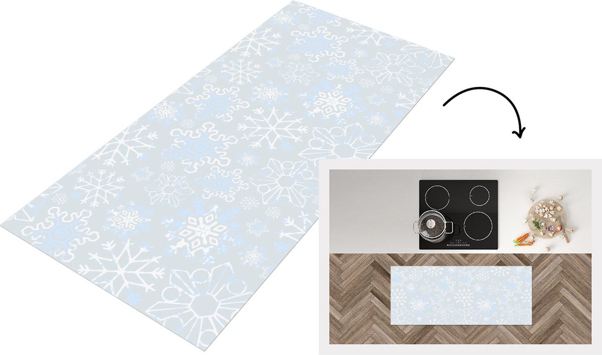 KitchenYeah Keukenloper - Loper keuken - Winter - Sneeuwvlok - Design - 120x50 cm - Keukenloper vinyl Multicolor