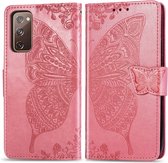 Bookcase geschikt voor Samsung Galaxy S20 FE - Roze - Vlinder - Portemonnee Hoesje