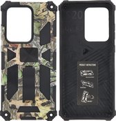 Samsung Galaxy S20 Ultra Hoesje - Rugged Extreme Backcover Blaadjes Camouflage met Kickstand - Groen