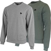 2 Pack Donnay - Fleece sweater ronde hals - Dean - Heren - Maat L - Silver-marl & Deep Army green (263)