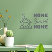 Stickerheld - Muursticker "Home Sweet Home" Quote - Woonkamer - huis met hartjes - Engelse Teksten - Mat Donkergrijs - 27.5x50.3cm