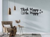 Stickerheld - Muursticker "Think Happy Be Happy" Quote - Woonkamer - Inspirerend - Engelse Teksten - Mat Zwart - 41.3x117cm