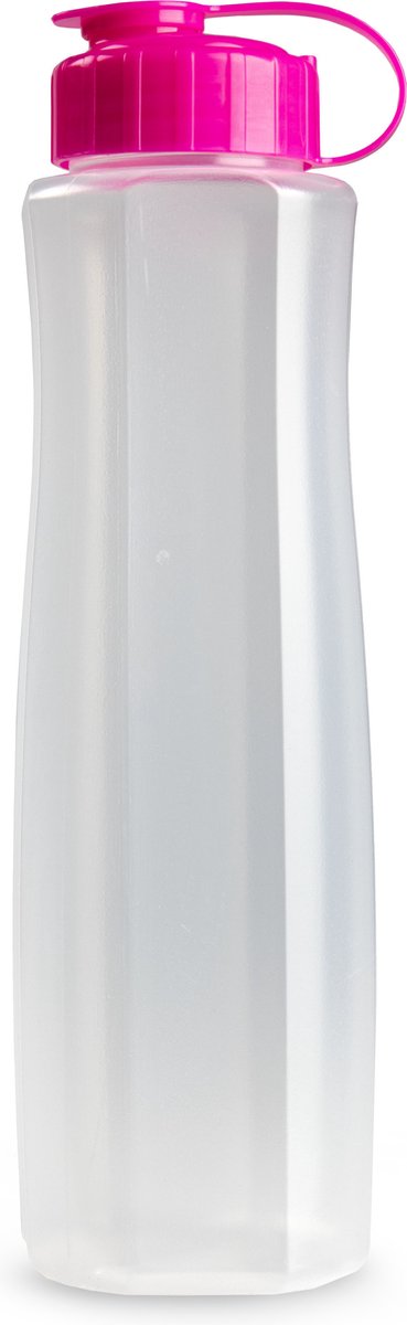 Kunststof waterfles 1500 ml transparant met dop roze - Drinkflessen/sport/fitness flessen
