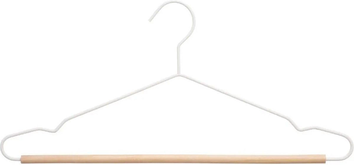 5Five Kledinghangers - 2x - wit - 44 x 19 cm - metaal/hout - Kledingkast hangers/kleerhangers
