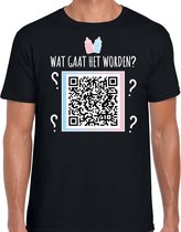 Gender reveal QR code shirt wat gaat het worden heren zwart - meisje - Gender reveal kleding / outfit XL