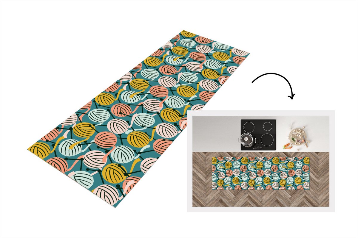 KitchenYeah Keukenloper - Loper keuken - Breien - Wol - Patronen - 150x50 cm - Keukenloper vinyl Multicolor