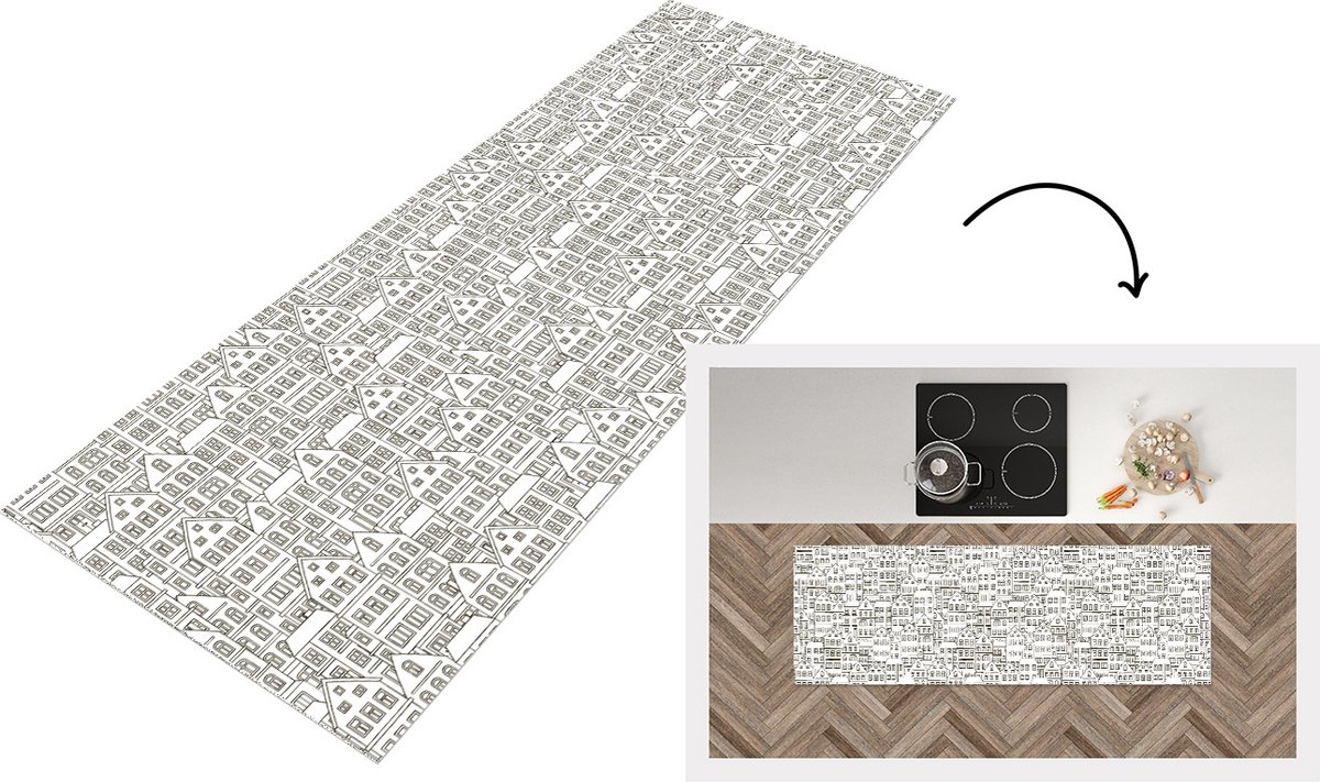 KitchenYeah Keukenloper - Loper keuken - Huis - Patronen - Skyline - 180x60 cm - Keukenloper vinyl Multicolor