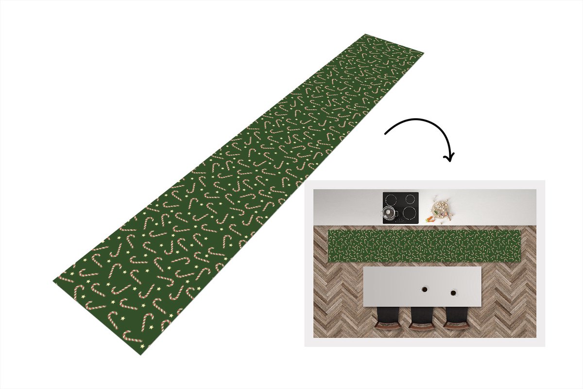KitchenYeah Keukenloper - Loper keuken - Kerstmis - Patronen - Zuurstok - Sterren - 300x50 cm - Keukenloper vinyl Multicolor