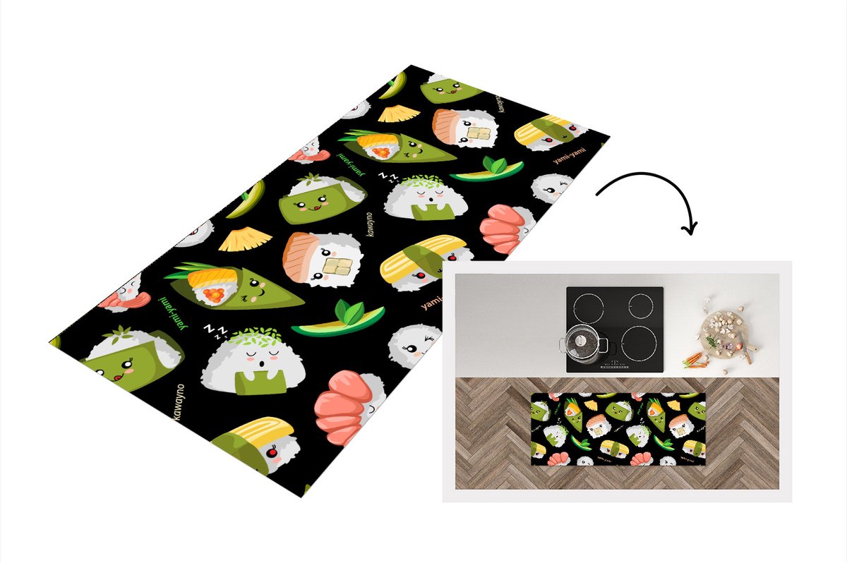Keukenloper - Loper keuken - Kawaii - Sushi - Patronen - 120x50 cm - Keukenloper vinyl
