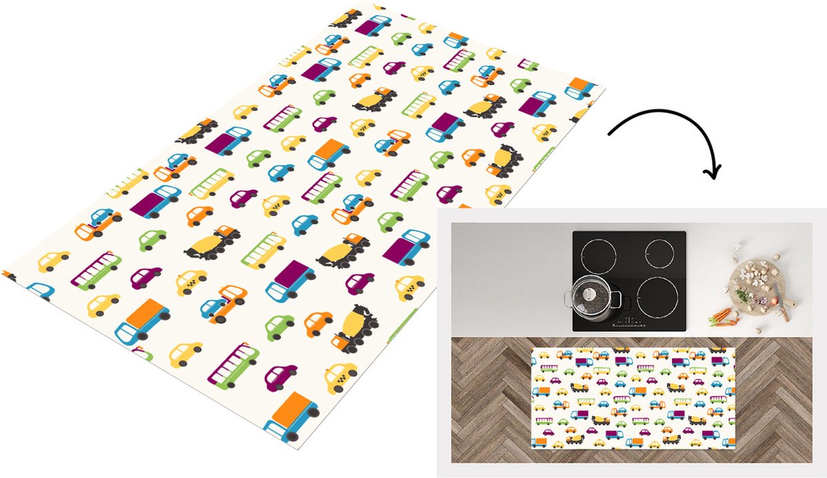 KitchenYeah Keukenloper - Loper keuken - Auto - Patronen - Voertuigen - 120x60 cm - Keukenloper vinyl Multicolor