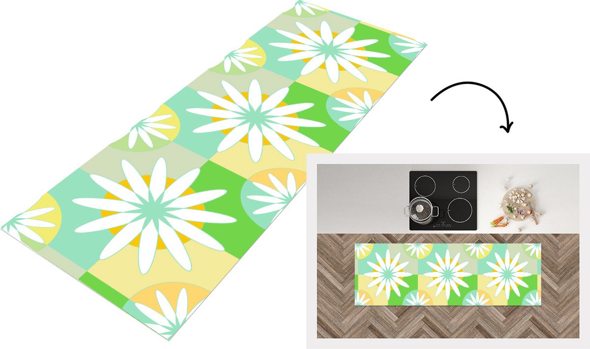 KitchenYeah Keukenloper - Loper keuken - Bloemen - Zomer - Patronen - 180x60 cm - Keukenloper vinyl Multicolor