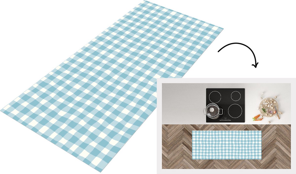 KitchenYeah Keukenloper - Loper keuken - Pastel - Blauw - Patronen - 120x50 cm - Keukenloper vinyl Multicolor