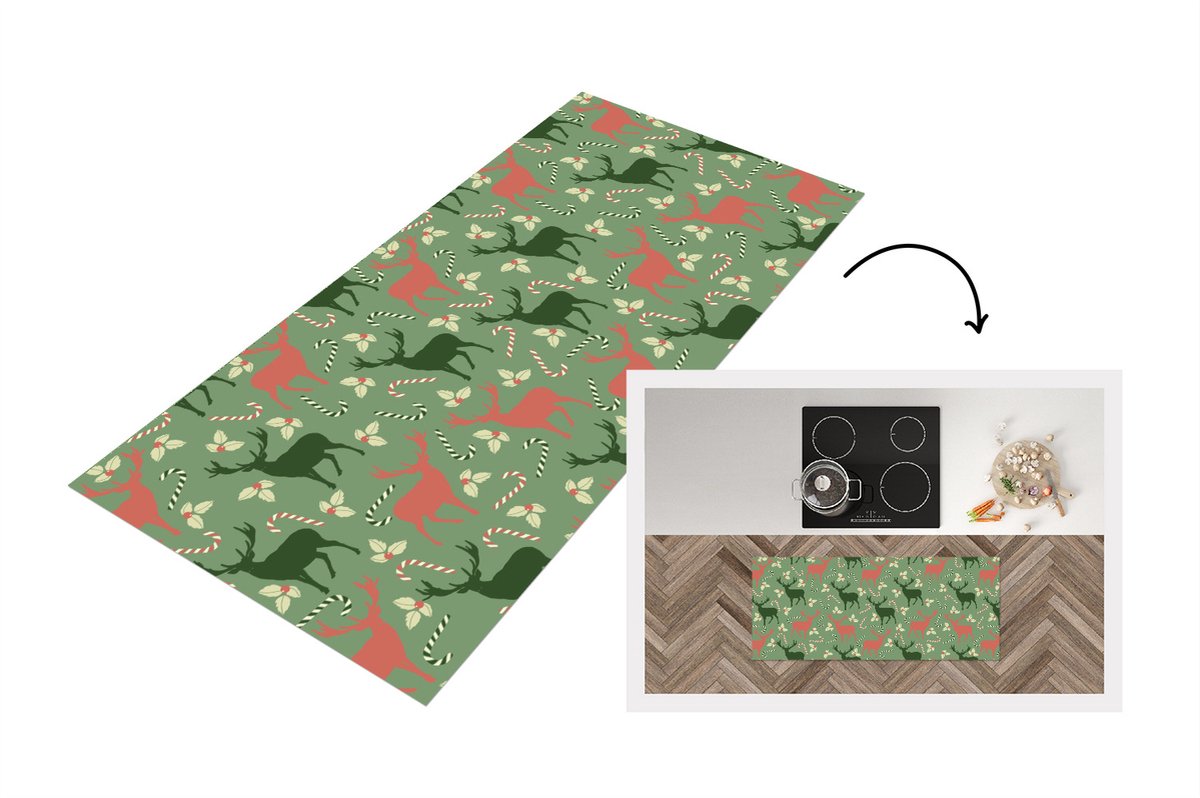 KitchenYeah Keukenloper - Loper keuken - Patronen - Christmas - Rendier - 120x50 cm - Keukenloper vinyl Multicolor