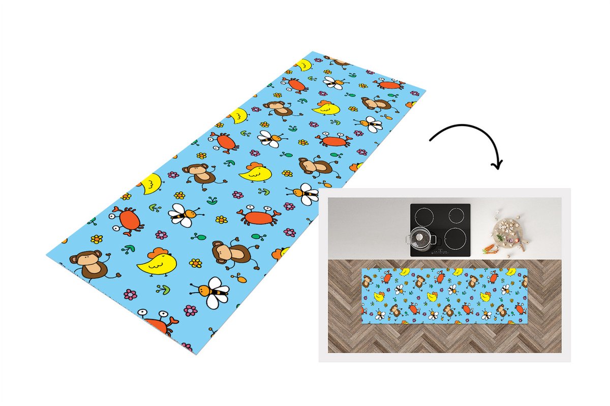 KitchenYeah Keukenloper - Loper keuken - Dieren - Bijen - Patronen - 180x60 cm - Keukenloper vinyl Multicolor