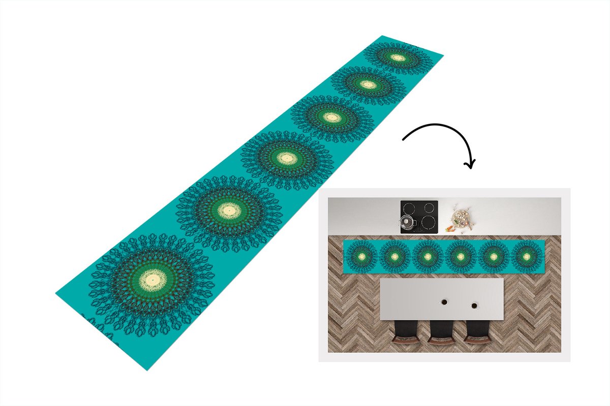 KitchenYeah Keukenloper - Loper keuken - Mandala - Design - Patronen - Filigraan - 300x50 cm - Keukenloper vinyl Multicolor