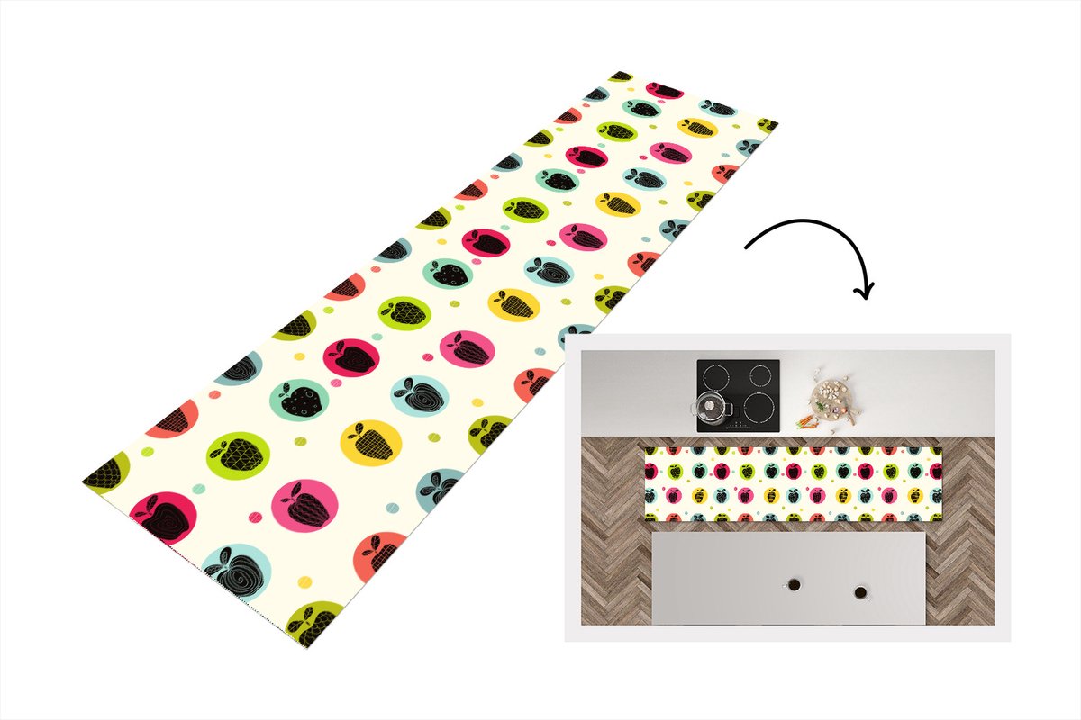 KitchenYeah Keukenloper - Loper keuken - Appel - Stippen - Patroon - 200x50 cm - Keukenloper vinyl Multicolor