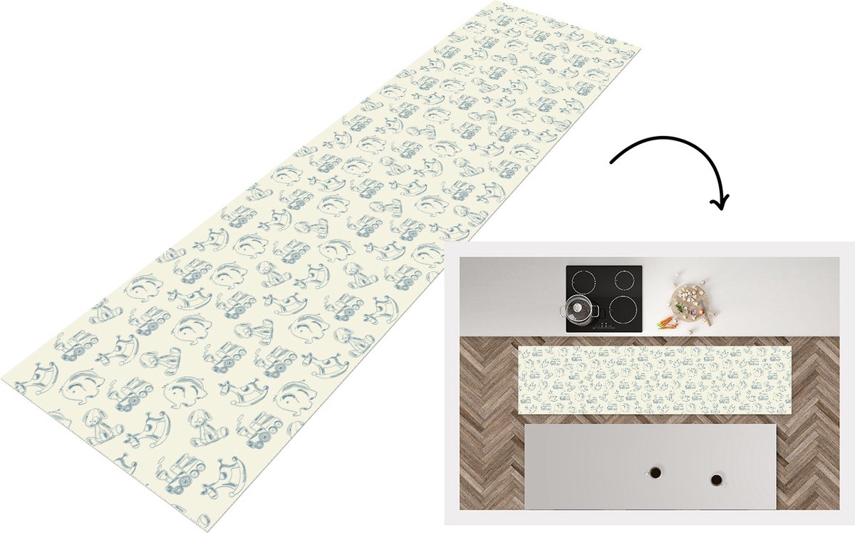 KitchenYeah Keukenloper - Loper keuken - Dieren - Speelgoed - Patroon - 240x60 cm - Keukenloper vinyl Multicolor