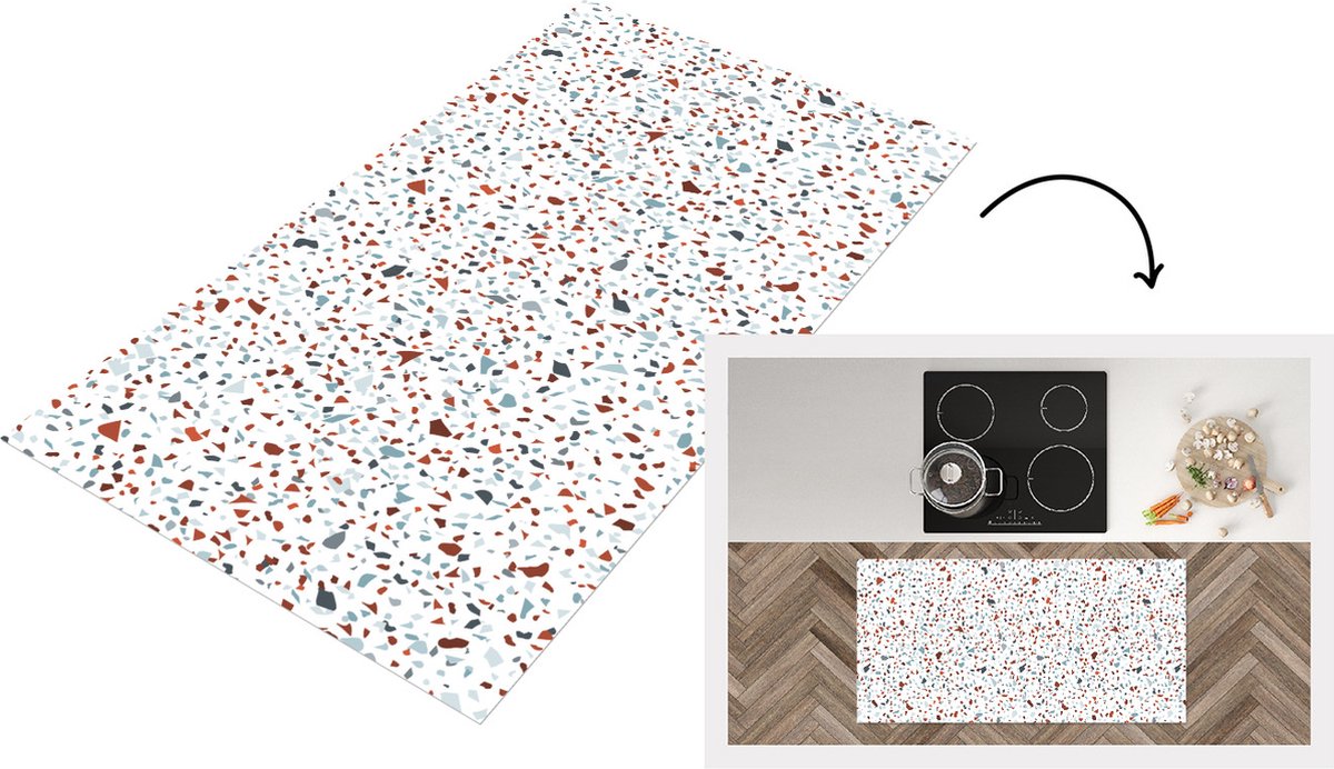 KitchenYeah Keukenloper - Loper keuken - Terrazzo - Design - Grijs - Bruin - 120x60 cm - Keukenloper vinyl Multicolor