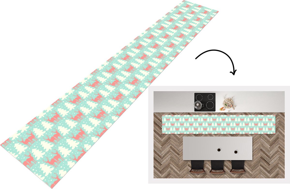 KitchenYeah Keukenloper - Loper keuken - Hert - Patroon - Roze - 300x50 cm - Keukenloper vinyl Multicolor