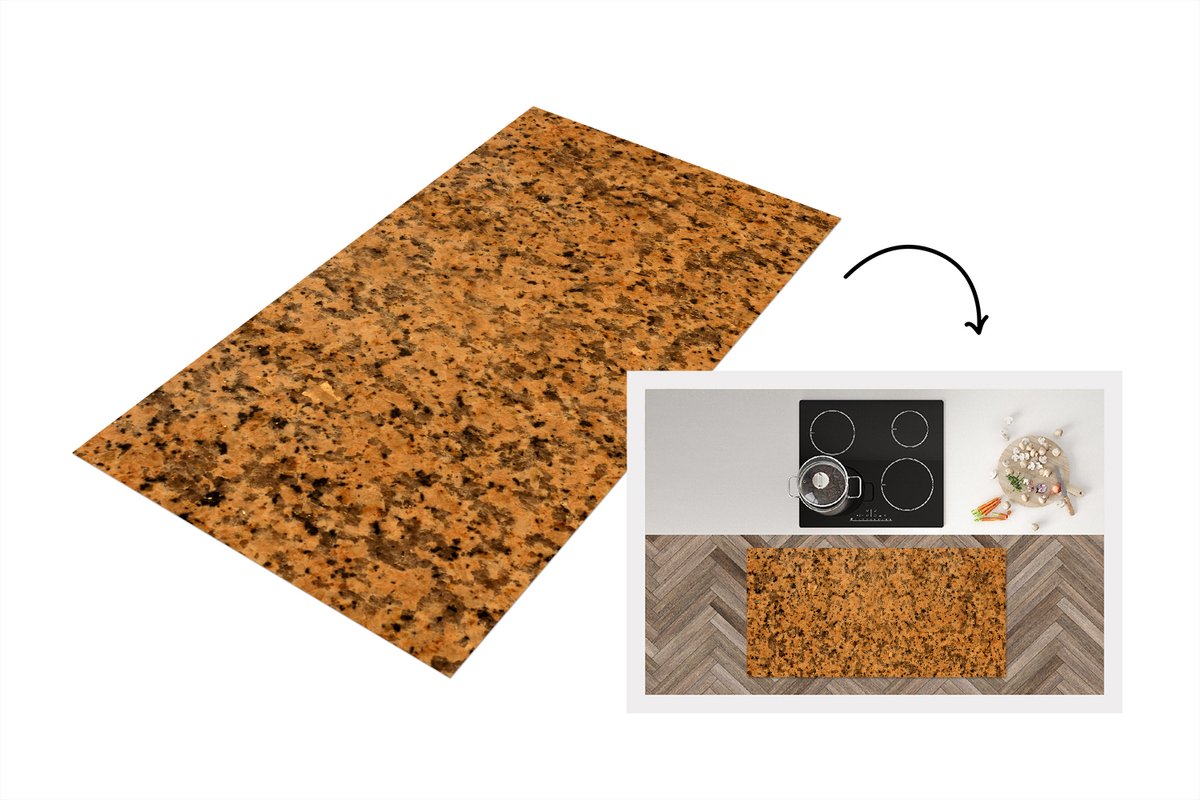KitchenYeah Keukenloper - Loper keuken - Graniet - Kristal - Oranje - Zwart - 120x60 cm - Keukenloper vinyl Multicolor