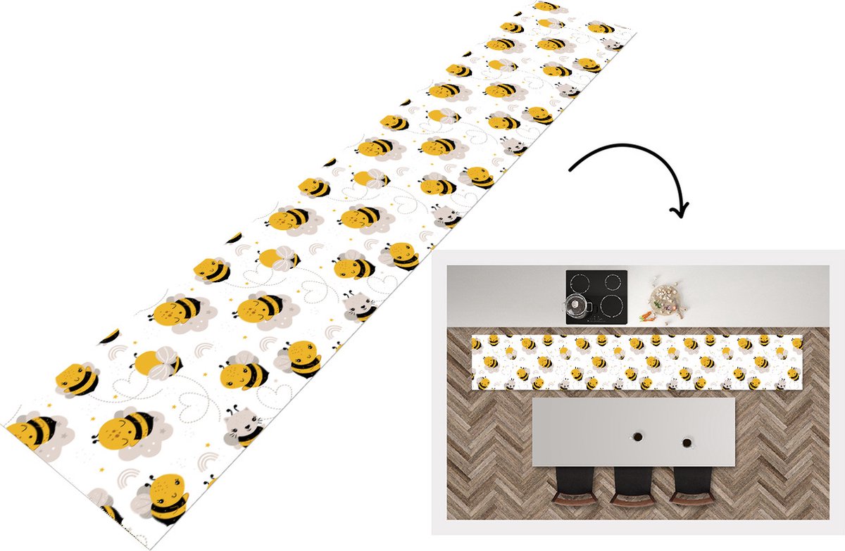 KitchenYeah Keukenloper - Loper keuken - Bijen - Patronen - Kawaii - Keukenloper vinyl multicolor, foto 6