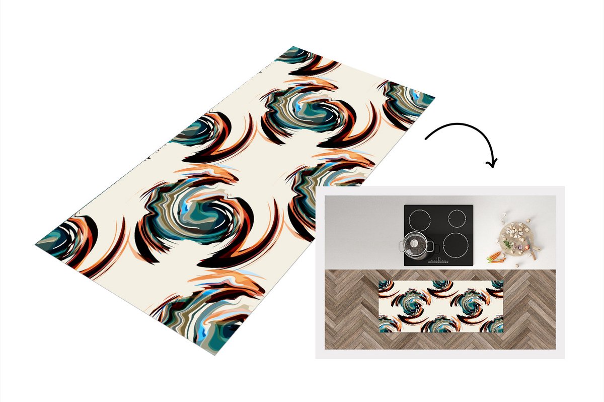 KitchenYeah Keukenloper - Loper keuken - Patronen - Abstract - Verf - 120x50 cm - Keukenloper vinyl Multicolor