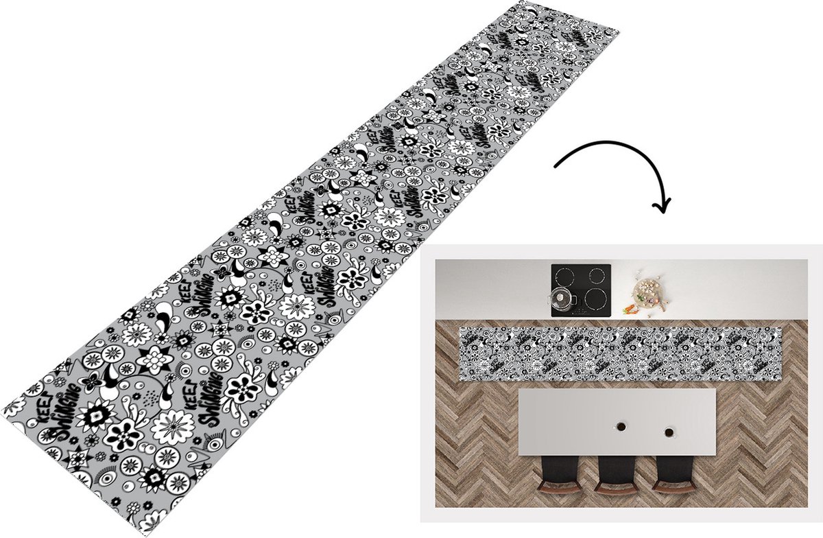 KitchenYeah Keukenloper - Loper keuken - Bloemen - Patronen - Quotes - 300x50 cm - Keukenloper vinyl Multicolor