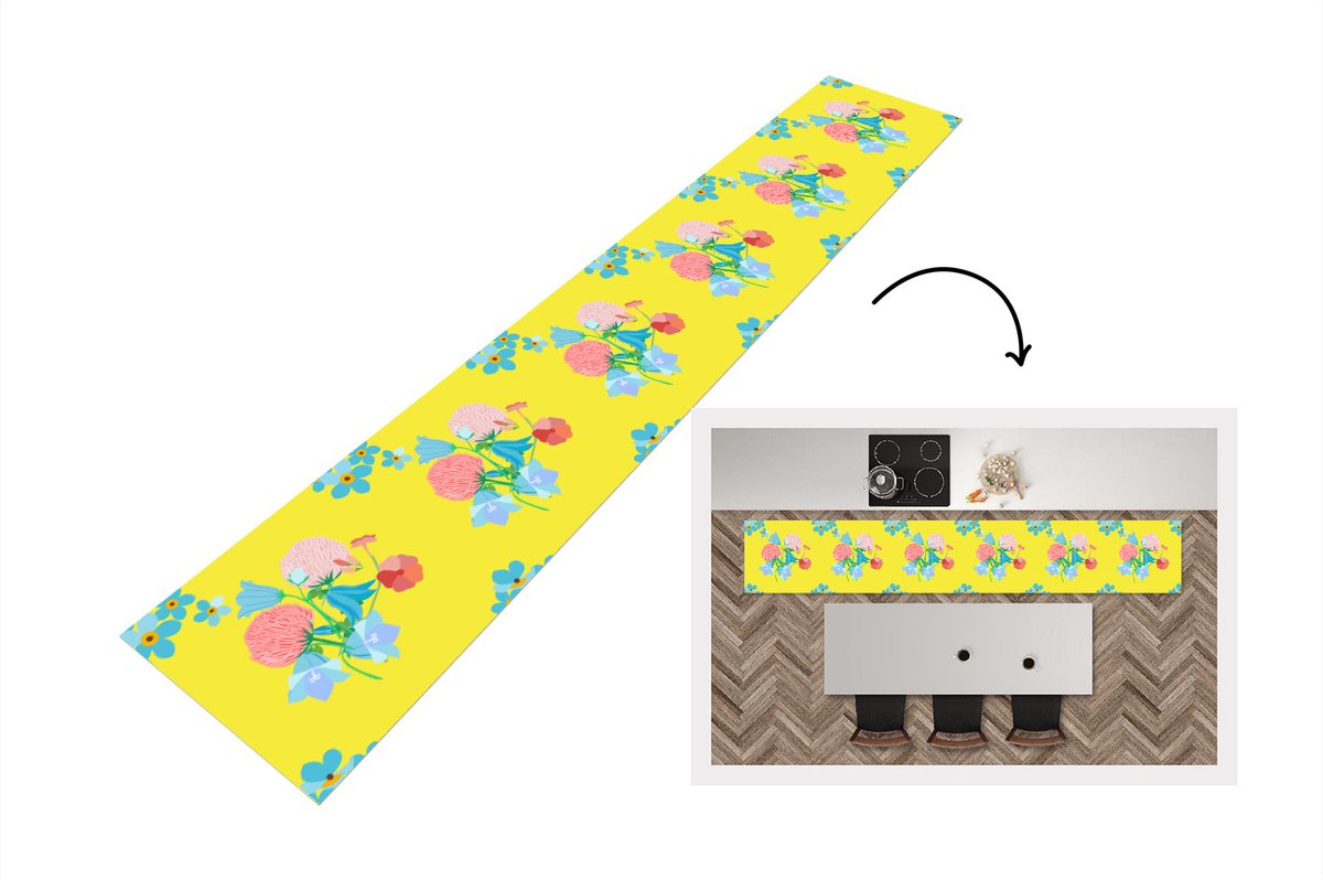KitchenYeah Keukenloper - Loper keuken - Bloemen - Boeket - Lente - Patronen - 300x50 cm - Keukenloper vinyl Multicolor