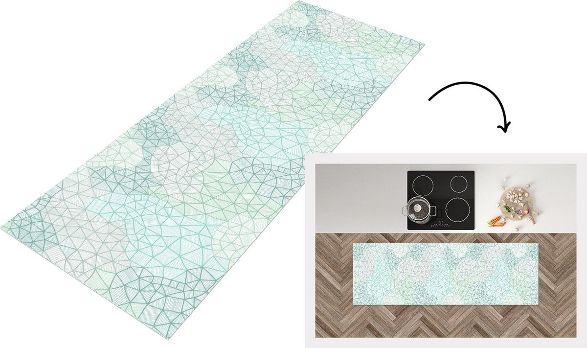 KitchenYeah Keukenloper - Loper keuken - Geometrie - Patroon - Groen - Keukenloper vinyl, foto 5