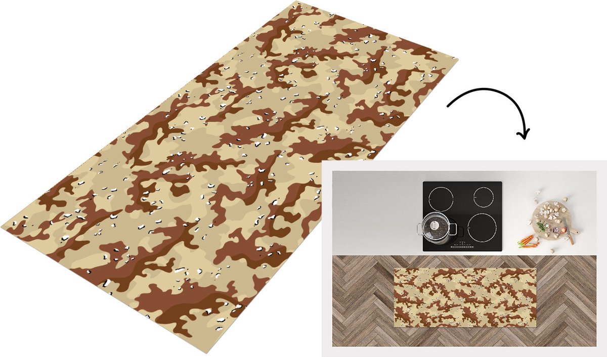 KitchenYeah Keukenloper - Loper keuken - Camouflage - Woestijn - Patronen - 120x50 cm - Keukenloper vinyl Multicolor