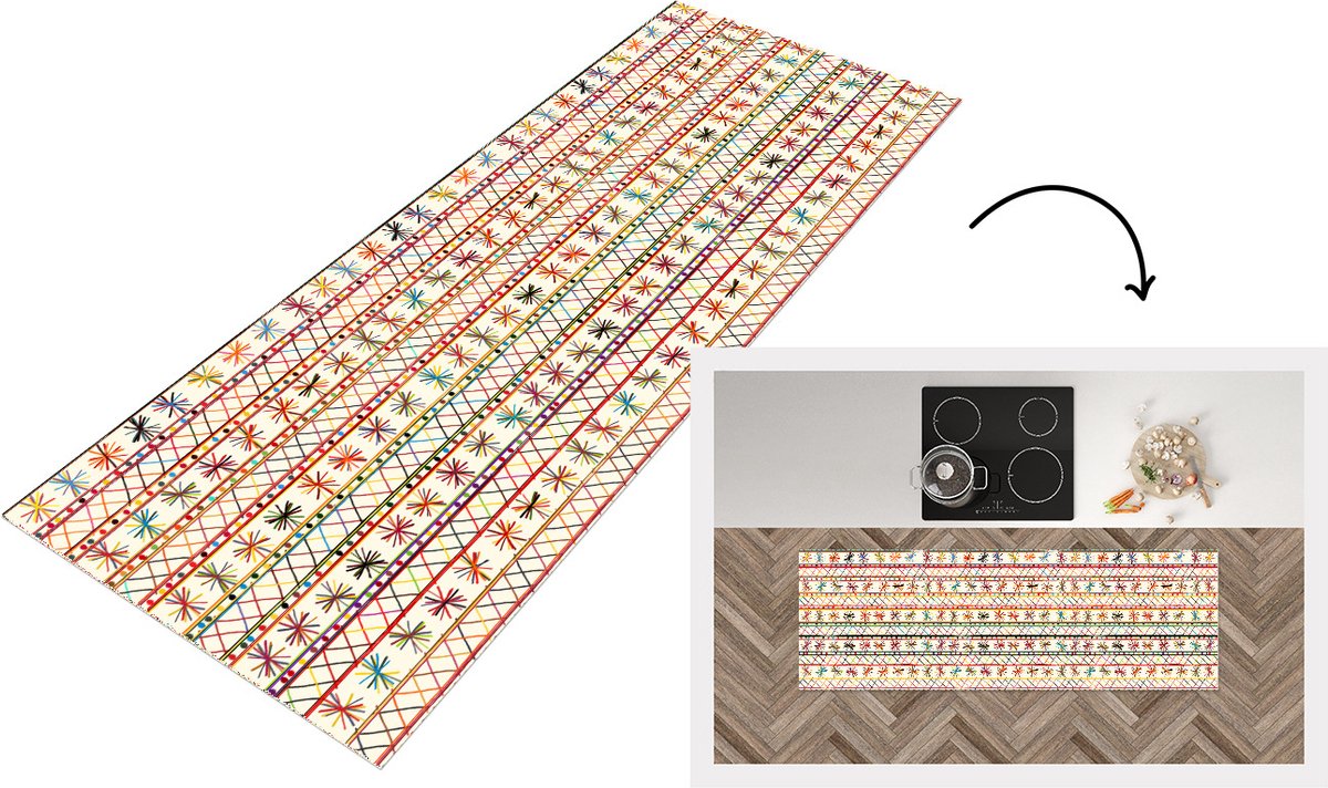 KitchenYeah Keukenloper - Loper keuken - Regenboog - Zuid-Amerika - Patronen - Keukenloper vinyl multicolor, foto 3