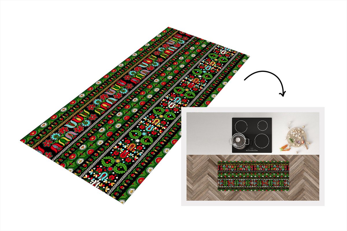 KitchenYeah Keukenloper - Loper keuken - Patronen - Hongaars - Folklore - Keukenloper vinyl Multicolor