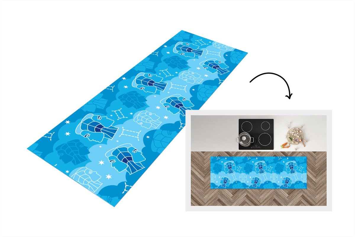 KitchenYeah Keukenloper - Loper keuken - Zodiac - Tweeling - Design - 180x60 cm - Keukenloper vinyl Multicolor