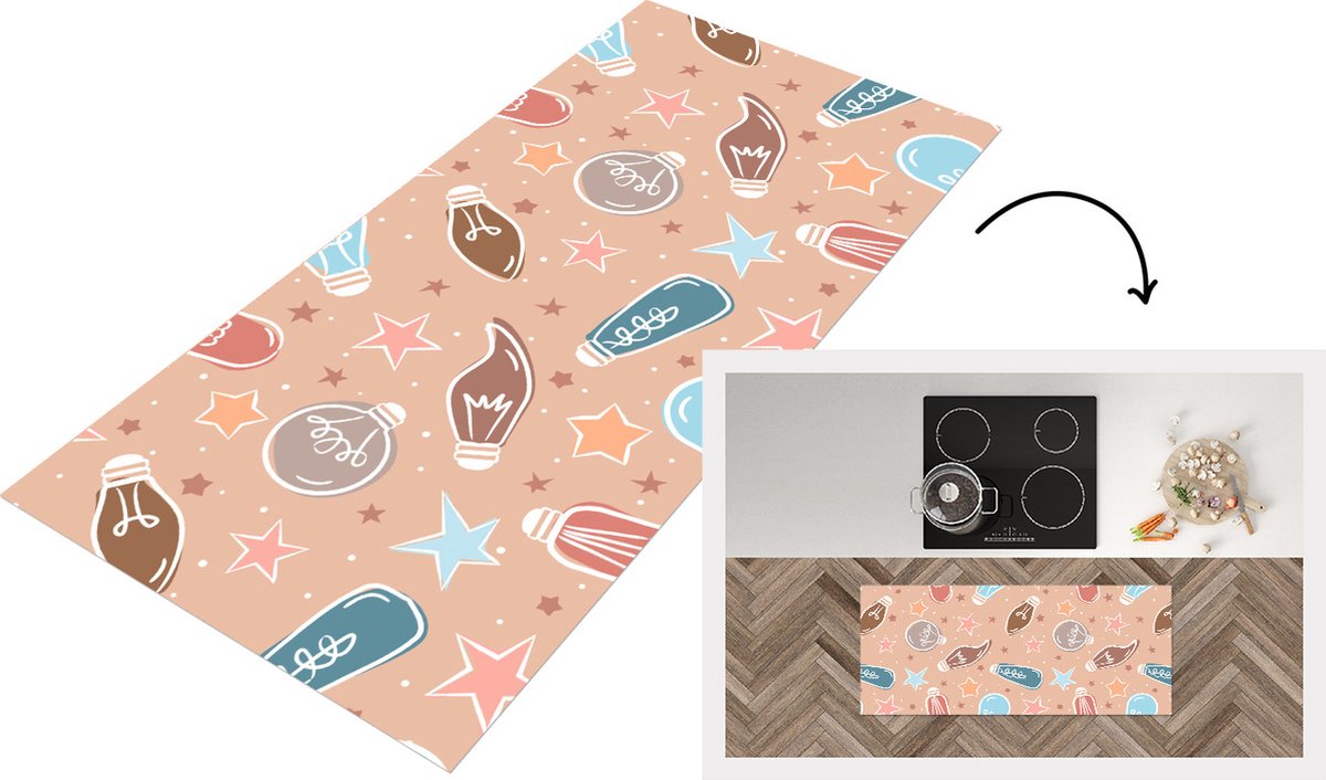 KitchenYeah Keukenloper - Loper keuken - Cartoon - Pastel - Patronen - Lamp - 120x50 cm - Keukenloper vinyl Multicolor