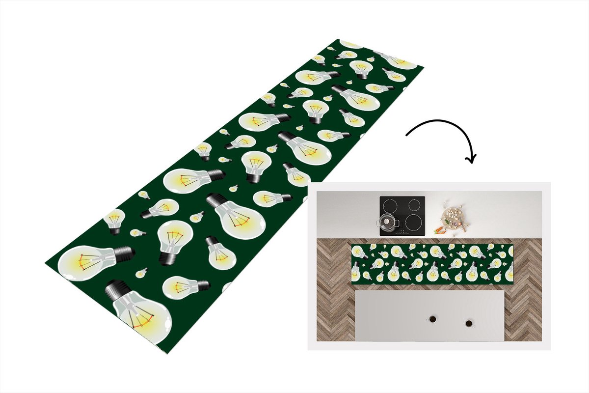 KitchenYeah Keukenloper - Loper keuken - Lampen - Patronen - Licht - 240x60 cm - Keukenloper vinyl Multicolor