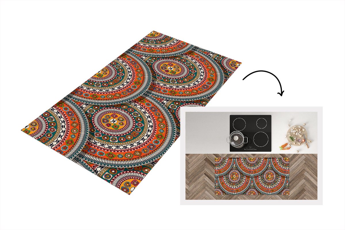KitchenYeah Keukenloper - Loper keuken - Cirkels - Azteken - Patronen - Zuid-Amerika - 120x60 cm - Keukenloper vinyl Multicolor