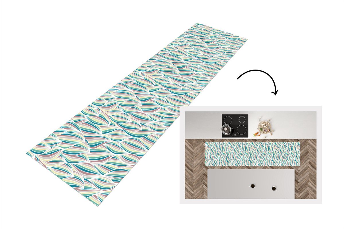 KitchenYeah Keukenloper - Loper keuken - Patronen - Strand - Zee - Abstract - 200x50 cm - Keukenloper vinyl Multicolor