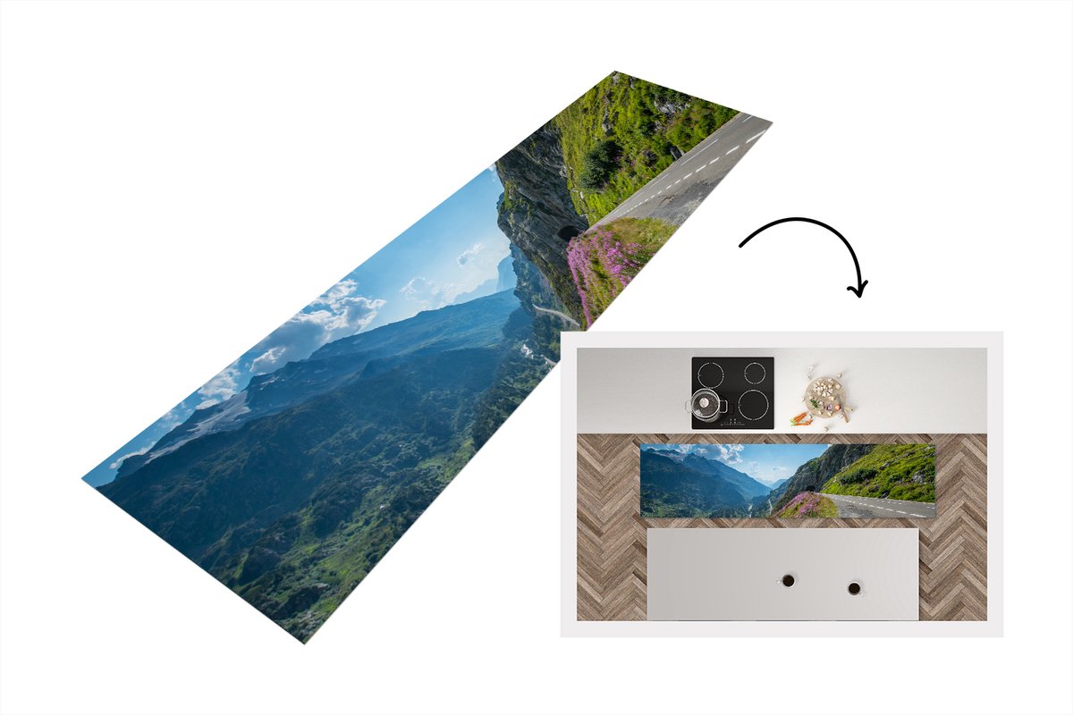 KitchenYeah Keukenloper - Loper keuken - Zwitserland - Alpen - Natuur - 200x50 cm - Keukenloper vinyl Multicolor