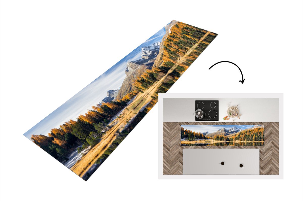 KitchenYeah Keukenloper - Loper keuken - Alpen - Bergen - Bos - 200x50 cm - Keukenloper vinyl Multicolor